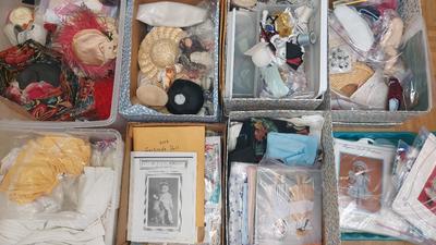 MYSTERY LOT OF DOLL MILLINERY AND CLOTHING CRAFTS