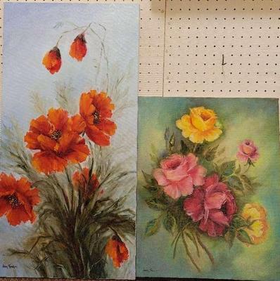 BRIGHT FLORAL PAINTINGS SIGNED BY JEAN THEAKER 