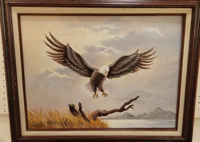 ORIGINAL FRAMED BALD EAGLE PAINTING BY JEAN THEAKER