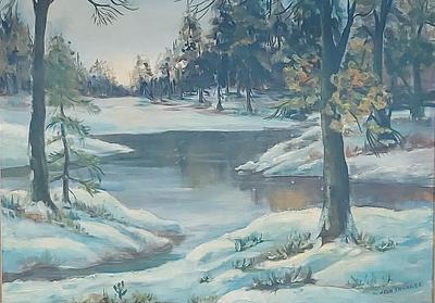 ORIGINAL FROZEN LAKE PAINTING BY JEAN THEAKER