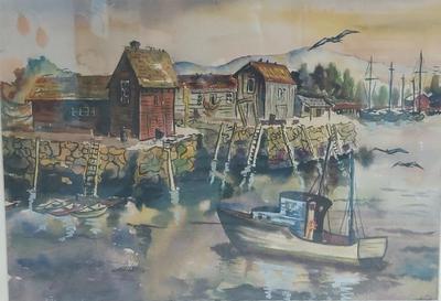 ORIGINAL MAINE LANDSCAPE WATERCOLOR BY JEAN THEAKER 