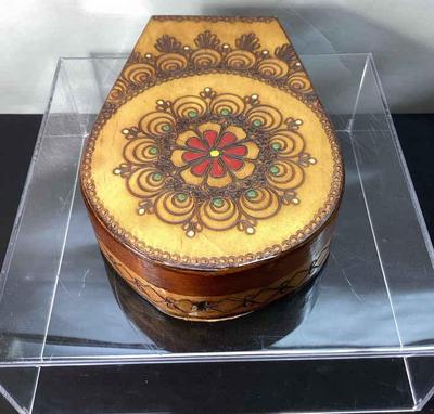Polish pyrography vintage wooden box hand carved)