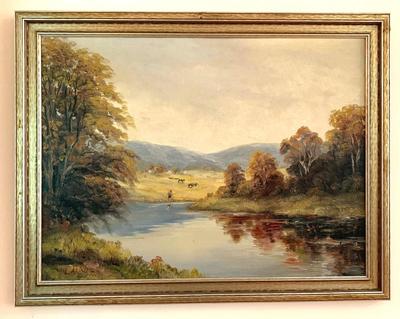 Sale Photo Thumbnail #5: Early 20th c. rural landscape signed L. Abbott, 30 x 40”