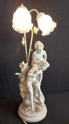GORGEOUS PORCELAIN CHILDREN FISHING LAMP