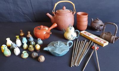 ASIAN INSPIRED POTTERY AND TEA POT LOT