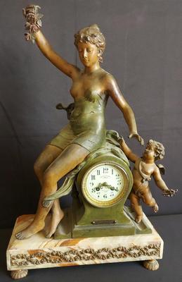 FRENCH BRONZE MANTEL CLOCK WITH MARBLE BASE