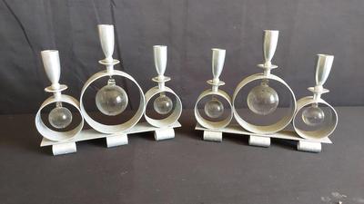 VINTAGE PALMER SMITH MID CENTURY ALUMINUM CANDLE HOLDERS