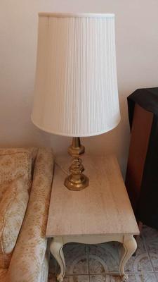 MARVELOUS MARBLE SIDE TABLES WITH BRASS LAMPS