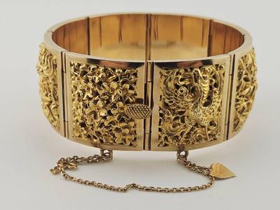 Vintage 18k Yellow Gold Thai Panel Bracelet HEAVY 