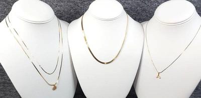 14k gold 2 pendants and 4 herringbone necklaces