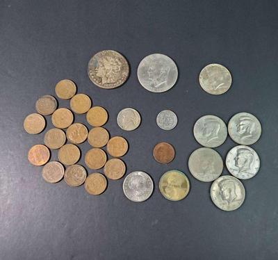 Us coins morgan silver dollar silver half dollar, wheat pennies