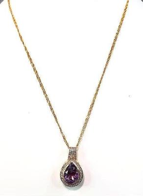 14k gold necklace with 14k gold amethyst pendant