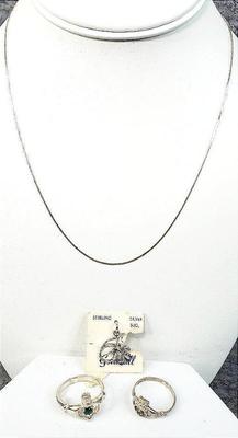 Sterling necklace irish charm and claddagh rings