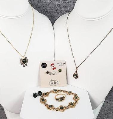 Jade green gems ring, earrings, necklaces, bracelet