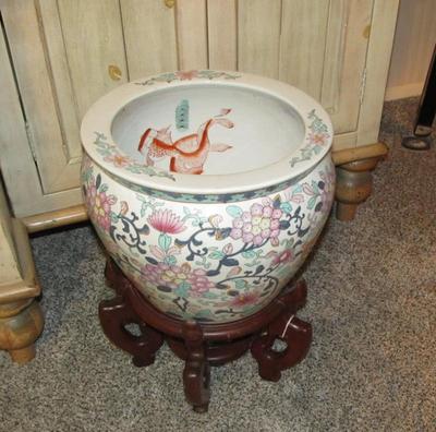 Asian fishbowl planters and stands