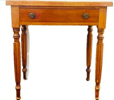 Sale Photo Thumbnail #52: Sheraton Style Table With Single Draw, Gallery Top Surface, & Reeded Legs