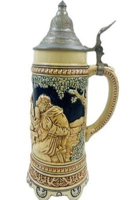 Sale Photo Thumbnail #103: German Lidded Beer Stein With Hinged Pewter Lid, Stamped Made In Germany