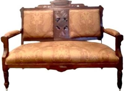 Sale Photo Thumbnail #42: Victorian Eastlake Settee With Original Porcelain Casters