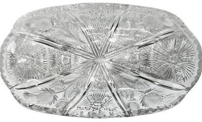 Sale Photo Thumbnail #145: Vintage American Pressed Glass - 8" L.G. Wright Oval Relish Dish -Paneled Thistle Pattern