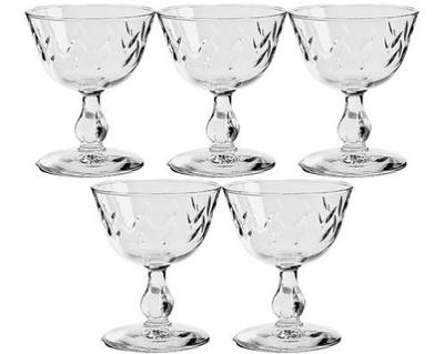 Sale Photo Thumbnail #148: Vintage Libbey Colonial Heritage Wine Coupes - Cross Hatched Cut Design With Crowned Stem