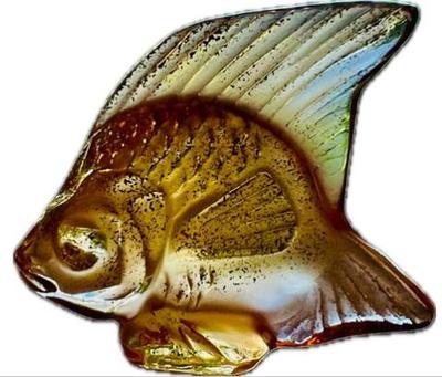 Sale Photo Thumbnail #37: French Lalique Amber Iridescent Angel Fish Figurine - Signed Lalique