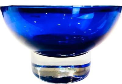 Sale Photo Thumbnail #81: MCM Glass Pedestal Base Bowl - Cobalt Bowl & Clear Glass Base