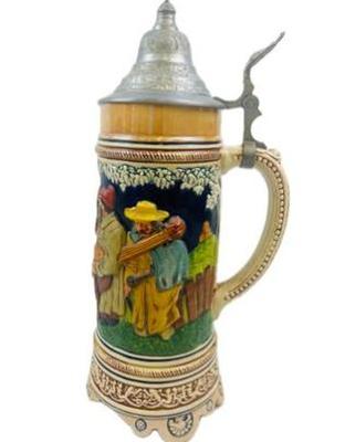 Sale Photo Thumbnail #104: German Lidded Beer Stein With Pewter Lid, Stamped Made In Germany