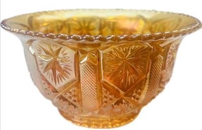 Sale Photo Thumbnail #139: Marigold Carnival Glass Candy Dish Compote