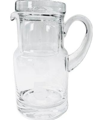 Sale Photo Thumbnail #27: Hand Blown Glass Water Carafe With Drinking Sleeve Lid - Pontil Mark On Base - Acid Etched Numera "5" On