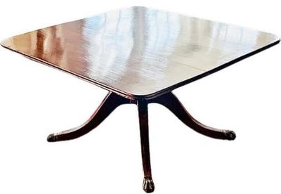 Sale Photo Thumbnail #47: Duncan Phyfe Style Coffee Table With Pedestal Base & Brass Paw Feet