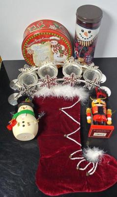 Christmas decorations and tins