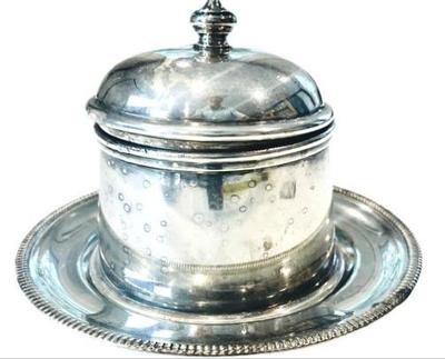 Silver Plate Covered Condiment Jar With Saucer