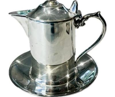 Silver Plate Lidded Creamer With Attached Saucer