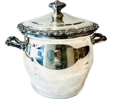 Silver Plate Heavy Weight Lidded & Insulated Ice Bucket With Handles