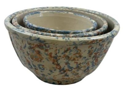 Antique Set Of Red Wing Spongeware Nesting Mixing Bowls