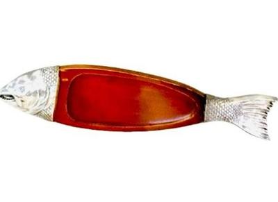 Large Wooden & Silver Serving Piece - Concave Wooden Surface - Nice Piece!