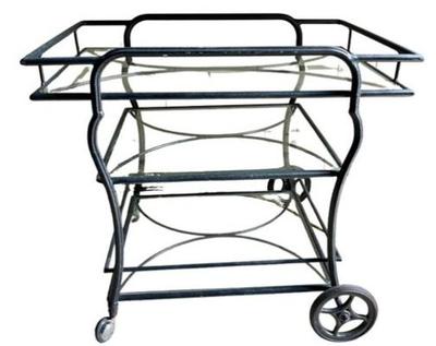 3 Tiered Wrought Iron Beverage Cart With Glass Shelving