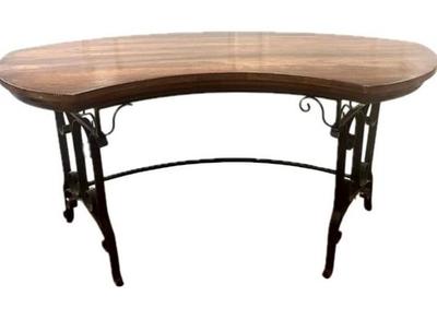 Custom Wrought Iron Console Table With Wood Surface