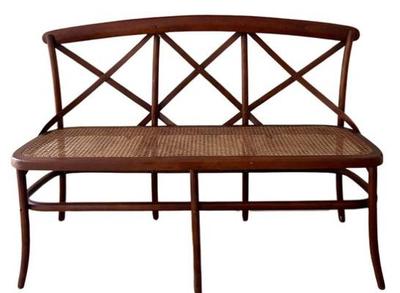 Bench With Caned Seat - Perfect For Hallway - Bentwood Frame With 'X' Back & Woven Cane Seat