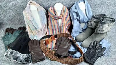 Boots gloves, scarves, belts