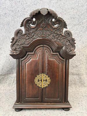 Ornate Dutch Tabletop Cabinet | Armoire / Devotional Cabinet | Brass Lock | Bram van der Stok Estate