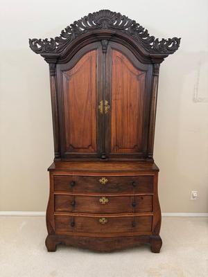 Antique Dutch Cabinet | Bram van der Stok Family Provenance | Carved Arch Top Chest-on-Chest