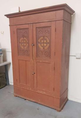 ANTIQUE ARMOIRE WITH DECORATIVE PANELS