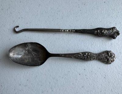 Lot Vintage Sterling Silver Souvenir Teaspoon And Sterling Silver Button Hook - 12.9 Grams
Lot #: 27