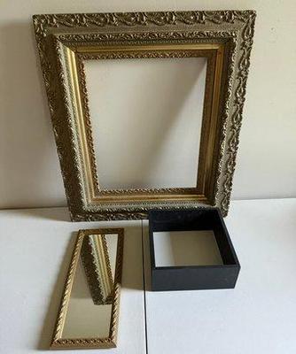 Lot Vintage Gold Frame, Mirror And Box Shelf
Lot #: 141