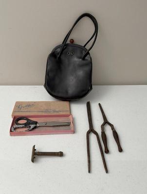 Vintage Lot- Curling Irons, Griffon Scissors, Razor & French Leather Purse
Lot #: 191