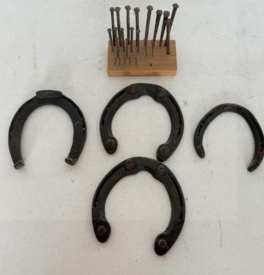 Lot (4) Vintage Horseshoes & Assortment Of Antique Square Nails
Lot #: 75