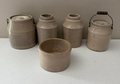 Lot (5) Vintage Stoneware- (2) Macomb Fruit Jars, (1) Sm. Macomb Crock & (2) Unbranded Cheese Crocks W/handles
Lot #: 30