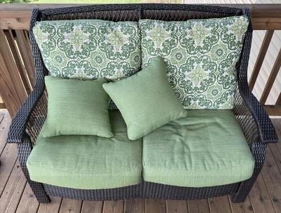 Outdoor Synthetic Woven Loveseat With Cushions & Pillows
Lot #: 229