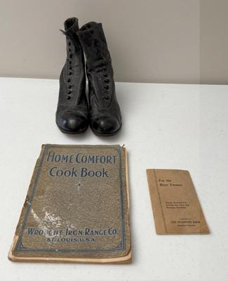 Pair Vintage Leather Button-up Ladies Shoes & (2) Books
Lot #: 42